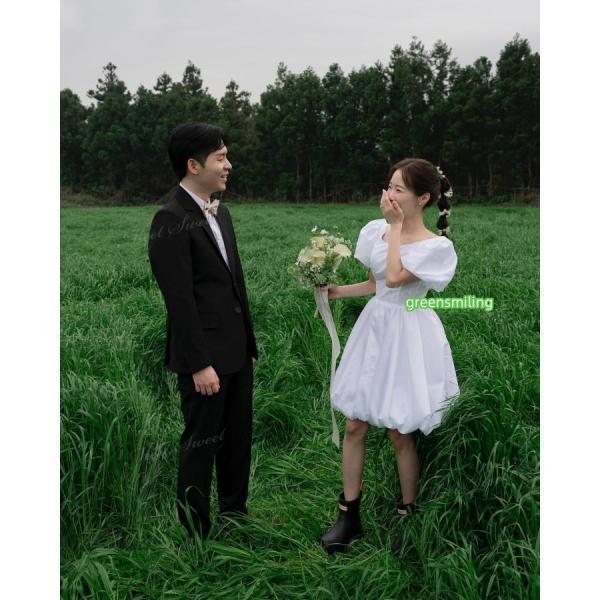 ウェディングドレス ミニ ショート丈 ミニドレス バルーン パフスリーブ 二次会 結婚式 前撮り 発表会 花嫁 ウエディングドレス ショートドレス_7