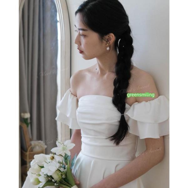 ウェディングドレス 2way つけ袖 スレンダーライン サテン ロングドレス 演奏会 二次会 結婚式 披露宴 前撮り 発表会 花嫁 ウエディングドレス 花嫁ドレスの画像
