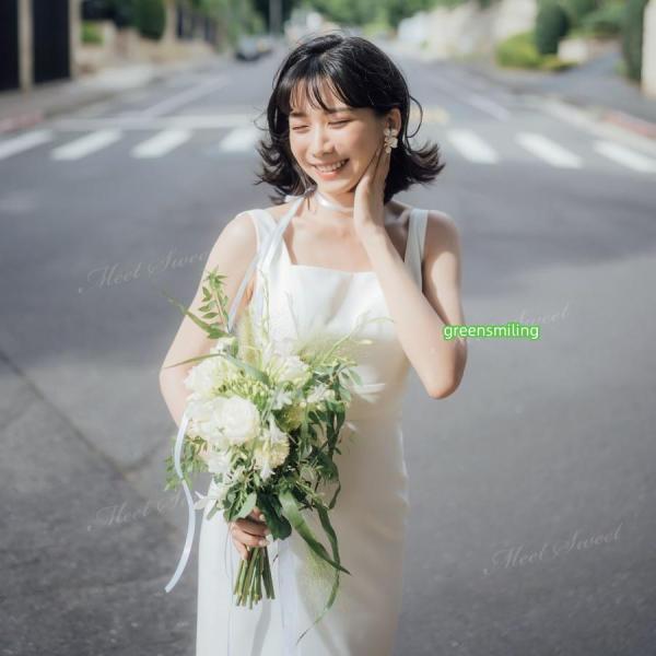 ウェディングドレス ノースリーブ マーメイド サテン ハネムーン ロング 二次会 結婚式 披露宴 前撮り 後撮り 発表会 花嫁 ウエディングドレス エレガントの画像