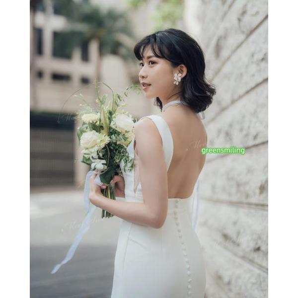 ウェディングドレス ノースリーブ マーメイド サテン ハネムーン ロング 二次会 結婚式 披露宴 前撮り 後撮り 発表会 花嫁 ウエディングドレス エレガントの画像