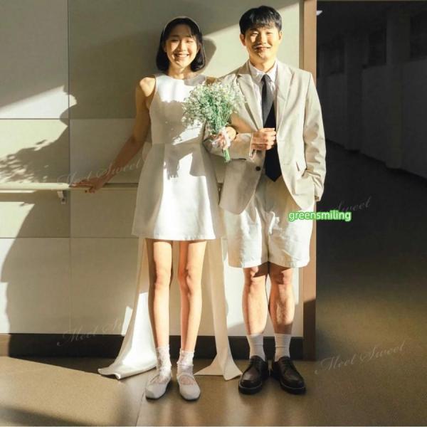 ウェディングドレス リボン ミニ ショート丈 ミニドレス 二次会 結婚式 前撮り 発表会 花嫁 ウエディングドレス ショートドレス かわいい_1