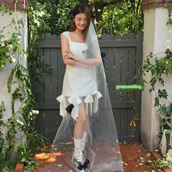 ウェディングドレス ミニ ショート丈 リボン ミニドレス 二次会 結婚式