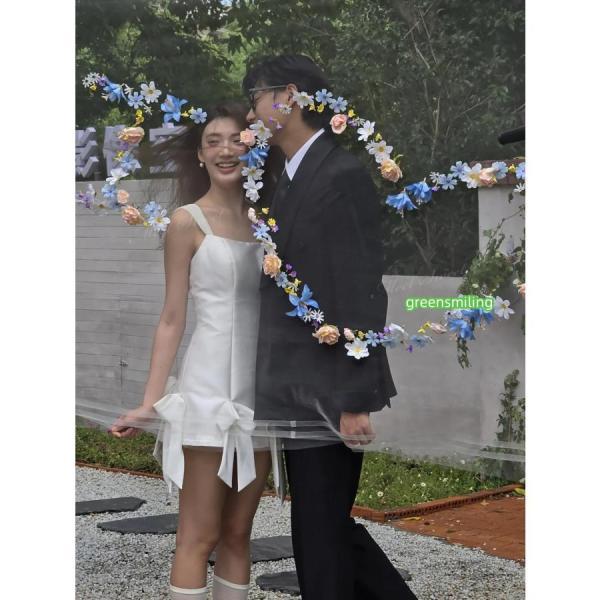 ウェディングドレス ミニ ショート丈 リボン ミニドレス 二次会 結婚式