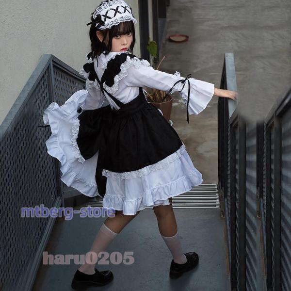 メイド服 ワンピース 長袖 黒白 レディース コスプレ 膝丈 エプロン