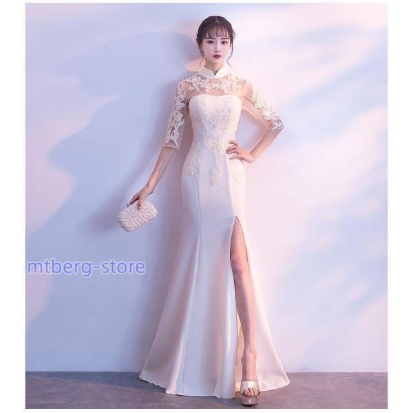 チャイナドレス ワンピース チャイナ服 花柄 中国風 マキシ丈 スタンド