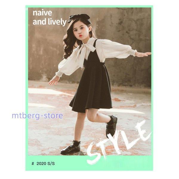 子供服 セットアップ 女の子 キッズ 春秋 長袖 シャツ + ワンピース 2点セット 韓国子供服 フォーマル おしゃれ 可愛い ジュニア服 入園 入学 二次会結婚式の画像