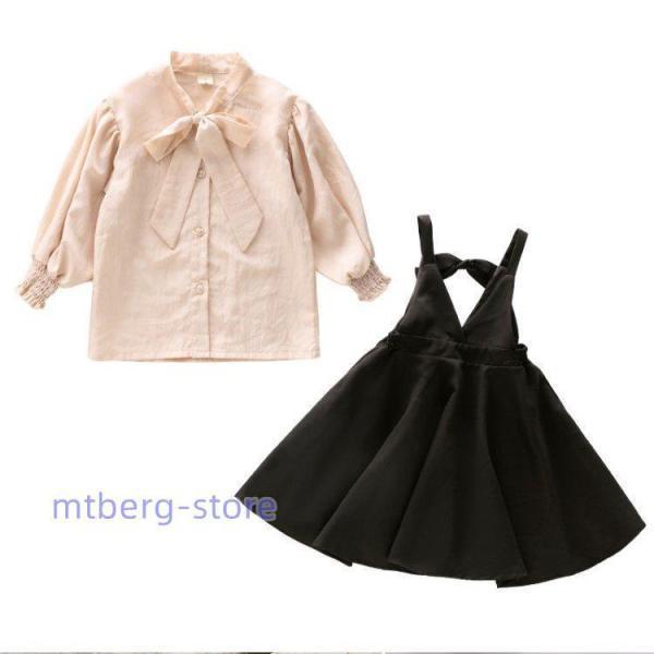 子供服 セットアップ 女の子 キッズ 春秋 長袖 シャツ + ワンピース 2点セット 韓国子供服 フォーマル おしゃれ 可愛い ジュニア服 入園 入学 二次会結婚式の画像