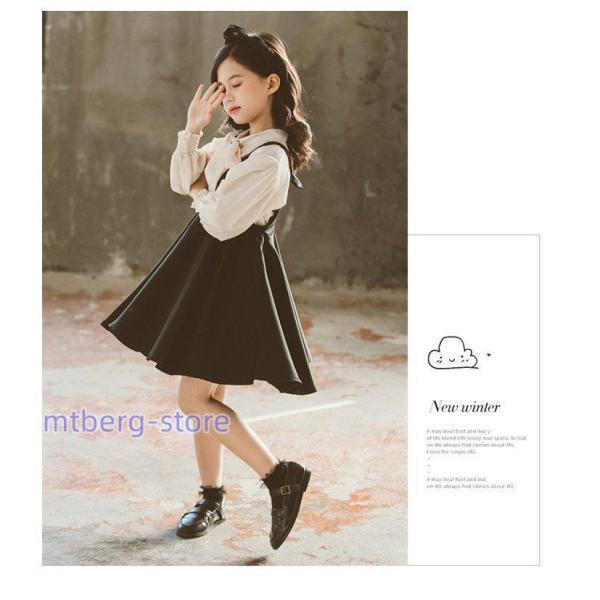 子供服 セットアップ 女の子 キッズ 春秋 長袖 シャツ + ワンピース 2点セット 韓国子供服 フォーマル おしゃれ 可愛い ジュニア服 入園 入学 二次会結婚式の画像