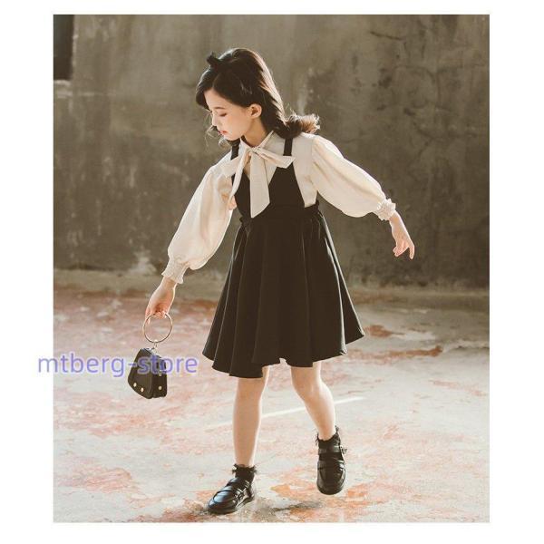 子供服 セットアップ 女の子 キッズ 春秋 長袖 シャツ + ワンピース 2点セット 韓国子供服 フォーマル おしゃれ 可愛い ジュニア服 入園 入学 二次会結婚式の画像