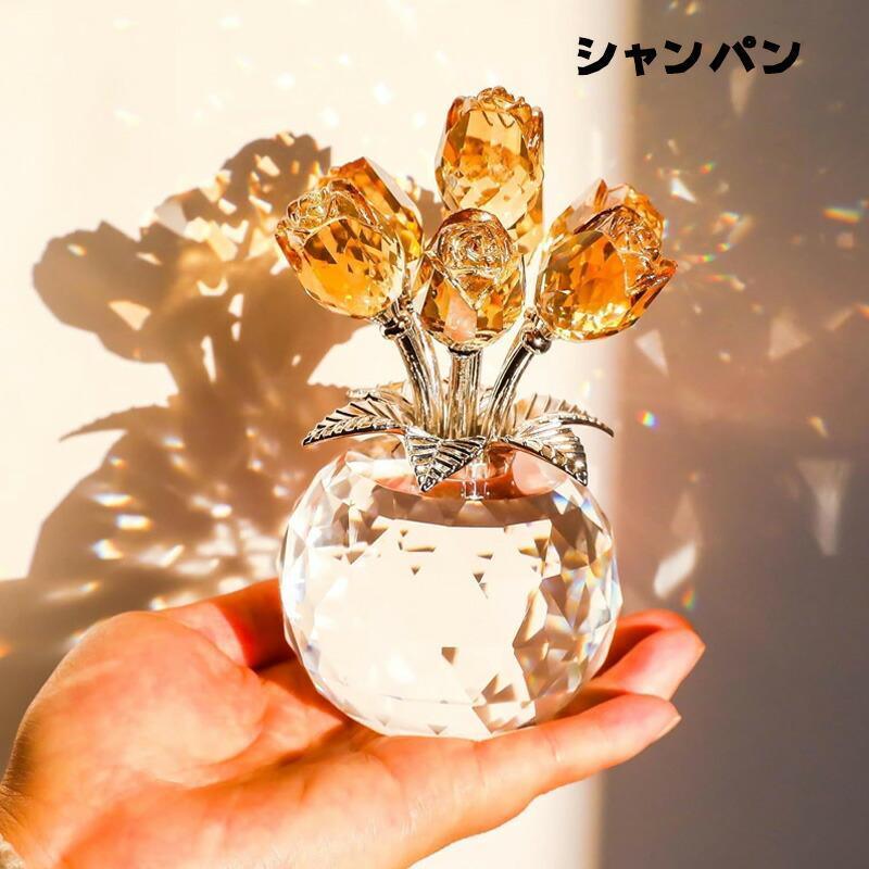 枯れないバラの花束 クリスタルフラワー 置物 クリスタル カラーローズ
