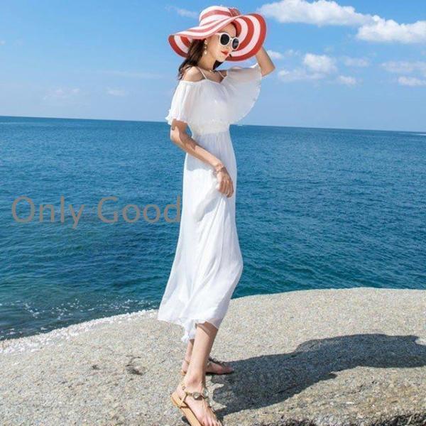 夏 海 旅行 リゾートワンピース 白 ホワイト レッド 赤 ロング