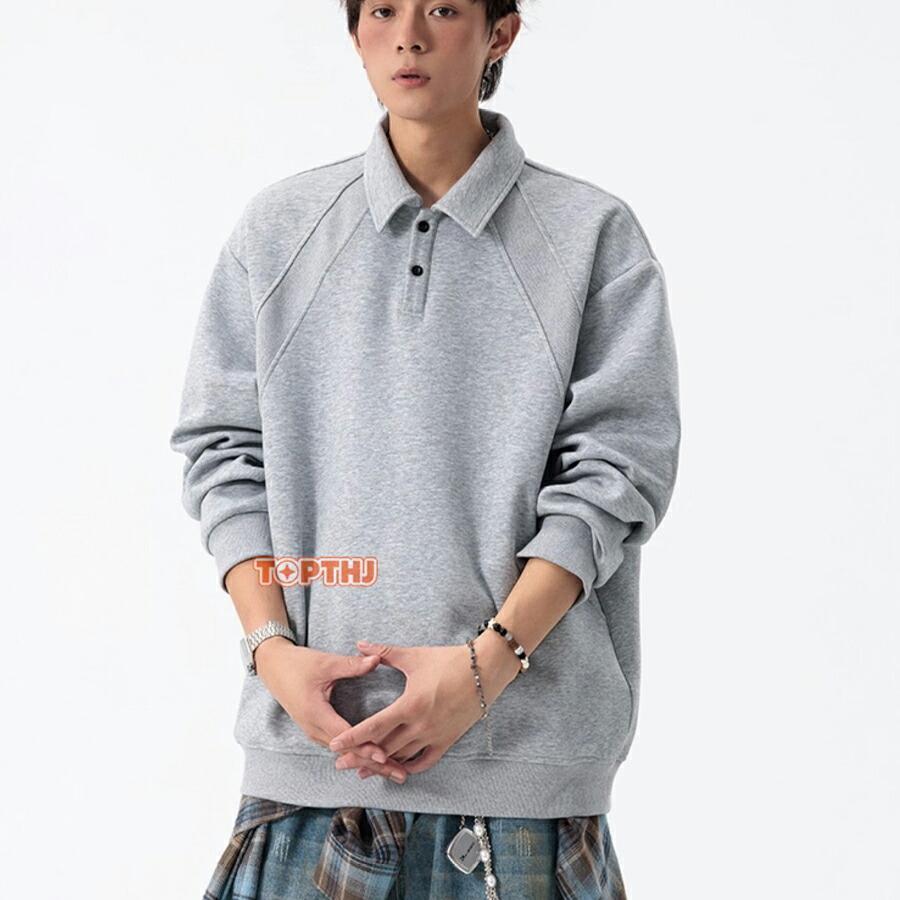 メンズ ポロシャツ パーカー 襟付き 使い勝手抜群 長袖 Tシャツ 春 秋