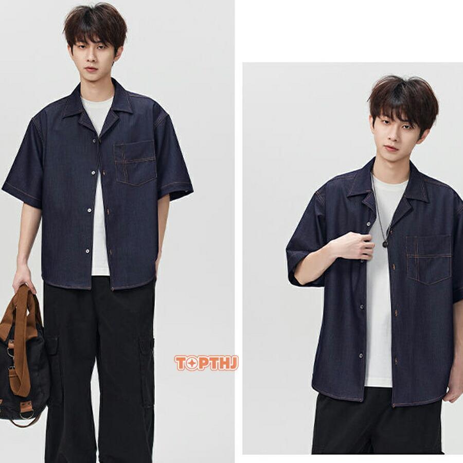 開襟シャツ デニムシャツ メンズ 半袖シャツ カジュアルシャツ ビッグ