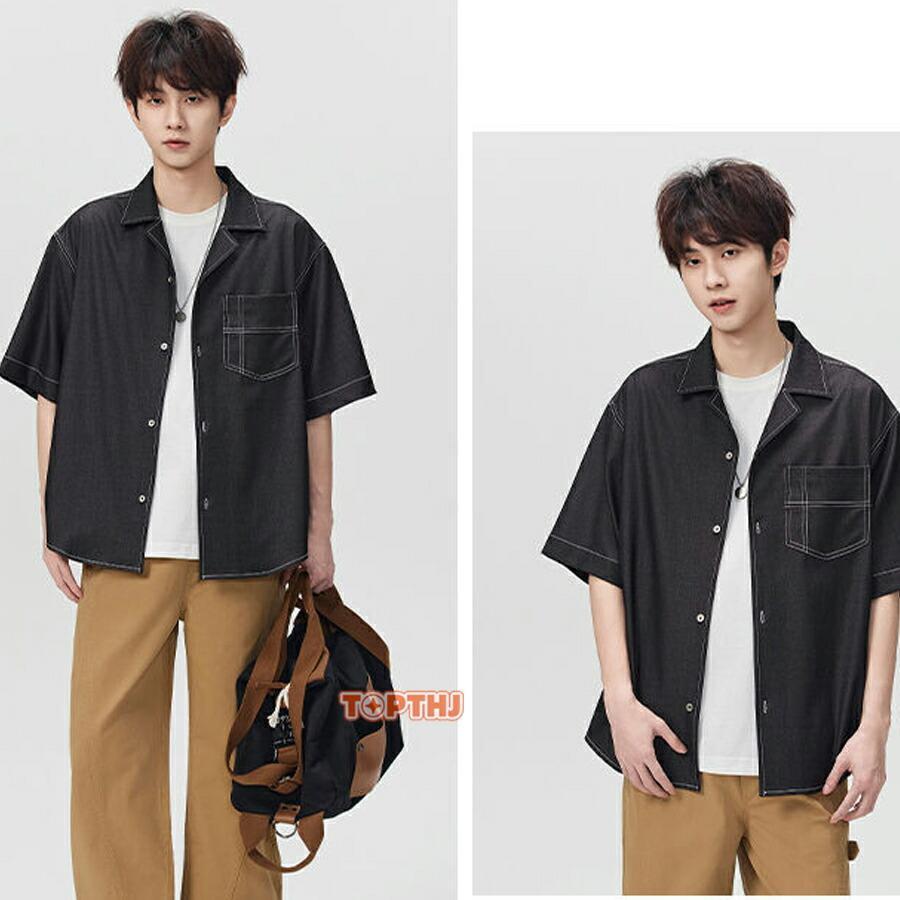 開襟シャツ デニムシャツ メンズ 半袖シャツ カジュアルシャツ ビッグ