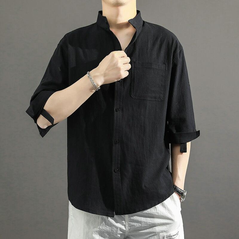 バンドカラーシャツ メンズ スタンドカラー シャツ ブラウス 7分袖