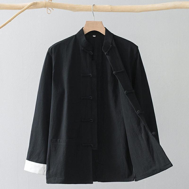 チャイナ服 メンズ 長袖 シャツ チャイナシャツ 綿麻シャツ 男性