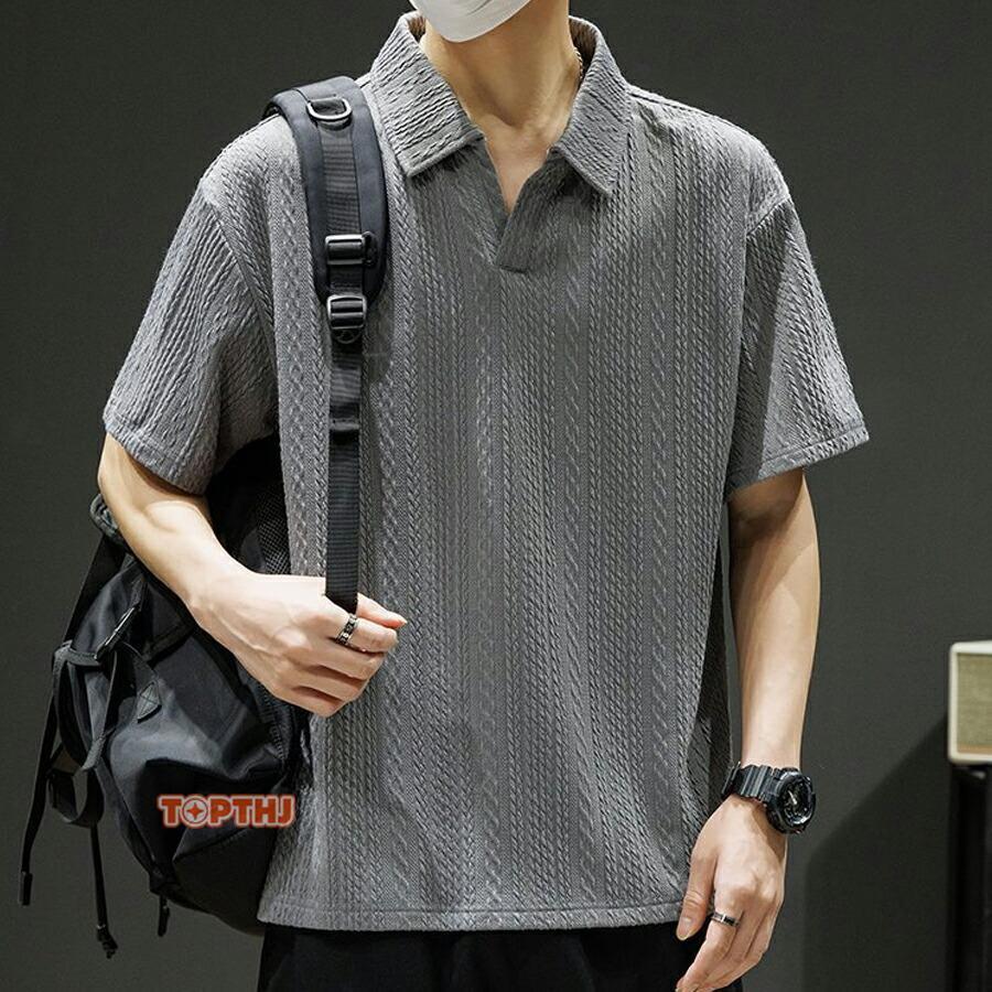 半袖ポロシャツ メンズ ジャカード織 半袖 スキッパー 襟付きtシャツ