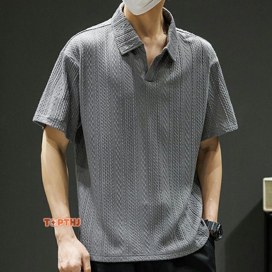 半袖ポロシャツ メンズ ジャカード織 半袖 スキッパー 襟付きtシャツ