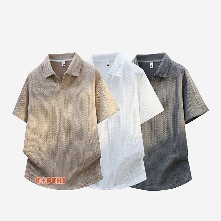 半袖ポロシャツ メンズ ジャカード織 半袖 スキッパー 襟付きtシャツ