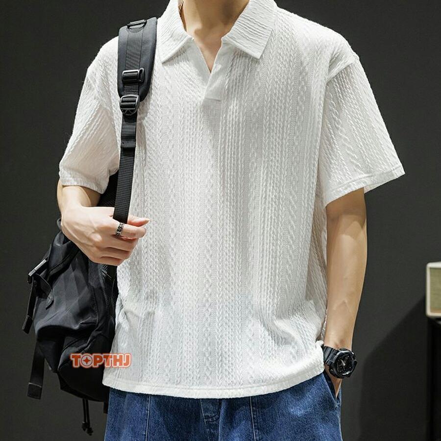 半袖ポロシャツ メンズ ジャカード織 半袖 スキッパー 襟付きtシャツ