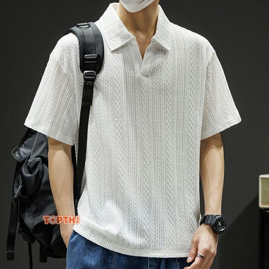 半袖ポロシャツ メンズ ジャカード織 半袖 スキッパー 襟付きtシャツ