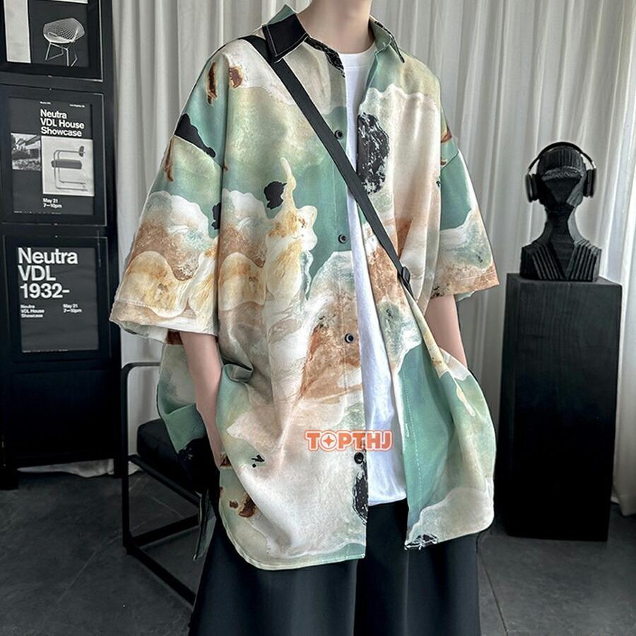 シャツ 7分袖シャツ オーバーサイズ カジュアルシャツ メンズ タイダイ