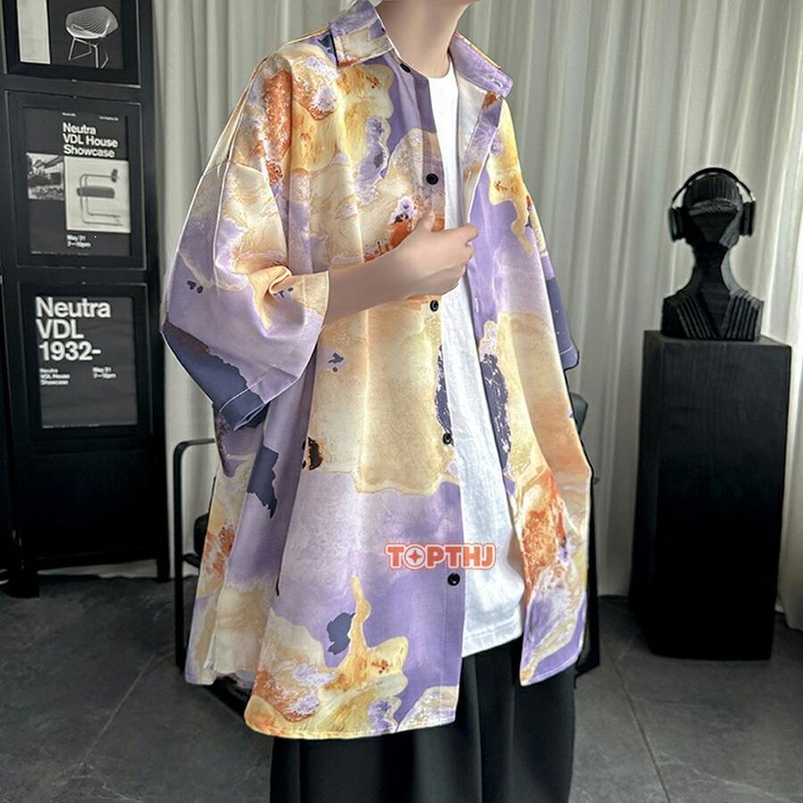 シャツ 7分袖シャツ オーバーサイズ カジュアルシャツ メンズ タイダイ