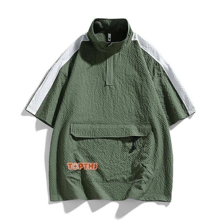ハイネック 半袖 Tシャツ メンズ スタンドカラー ハーフジップ ゴルフ
