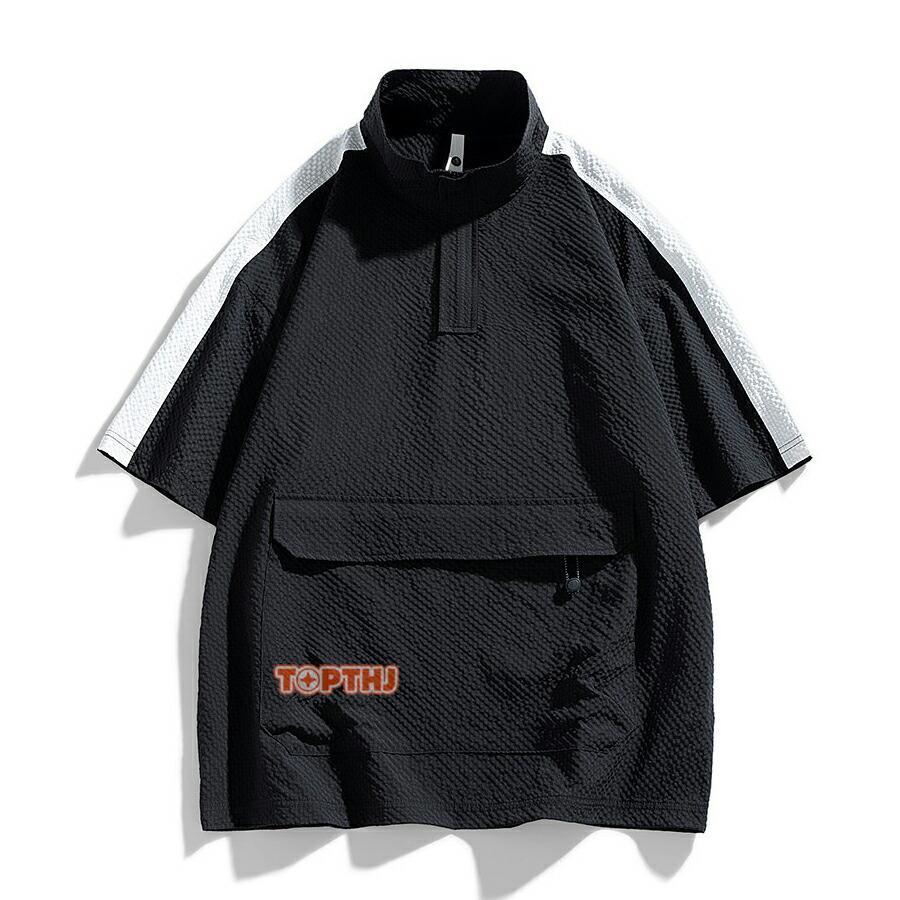 ハイネック 半袖 Tシャツ メンズ スタンドカラー ハーフジップ ゴルフ