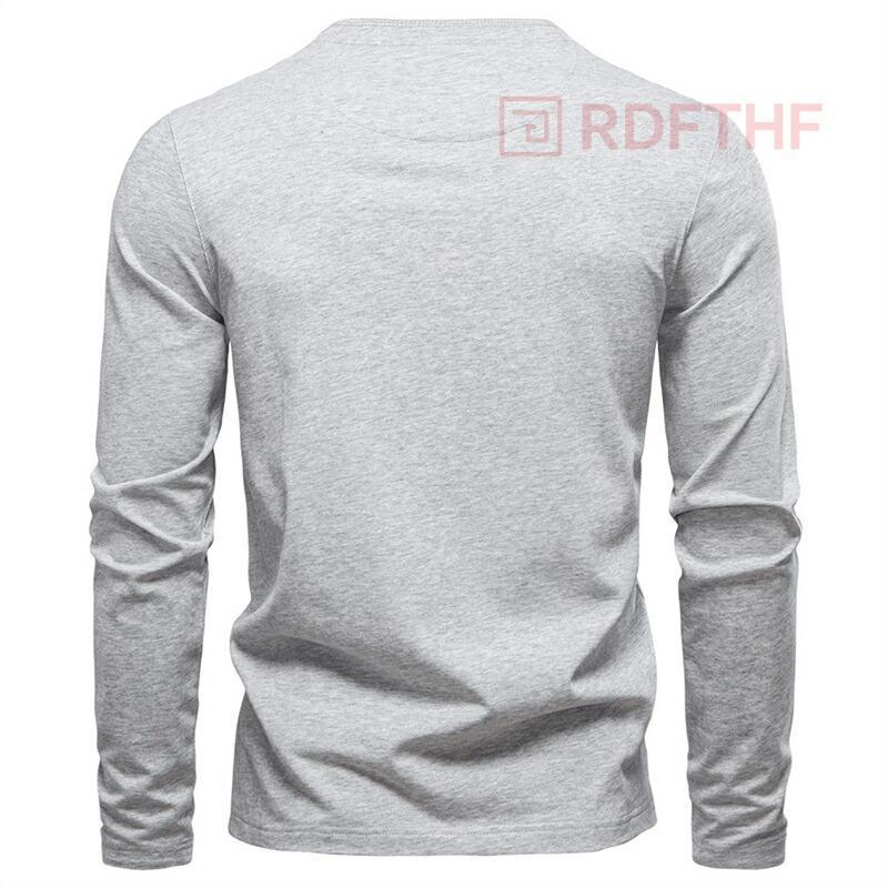 メンズ ヘンリーネック 長袖Tシャツ 100%コットン 4色 スリムフィット