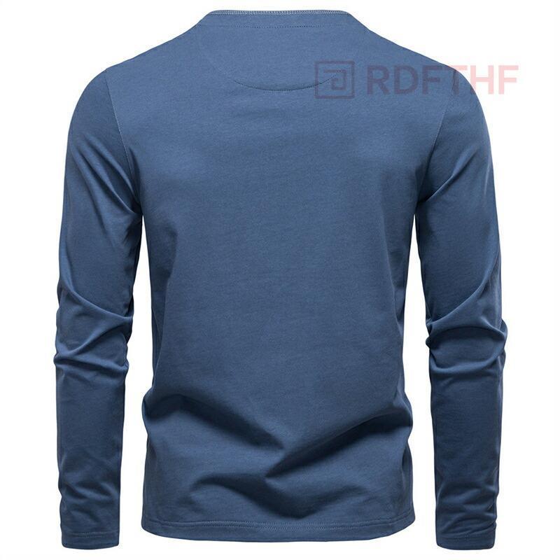 メンズ ヘンリーネック 長袖Tシャツ 100%コットン 4色 スリムフィット