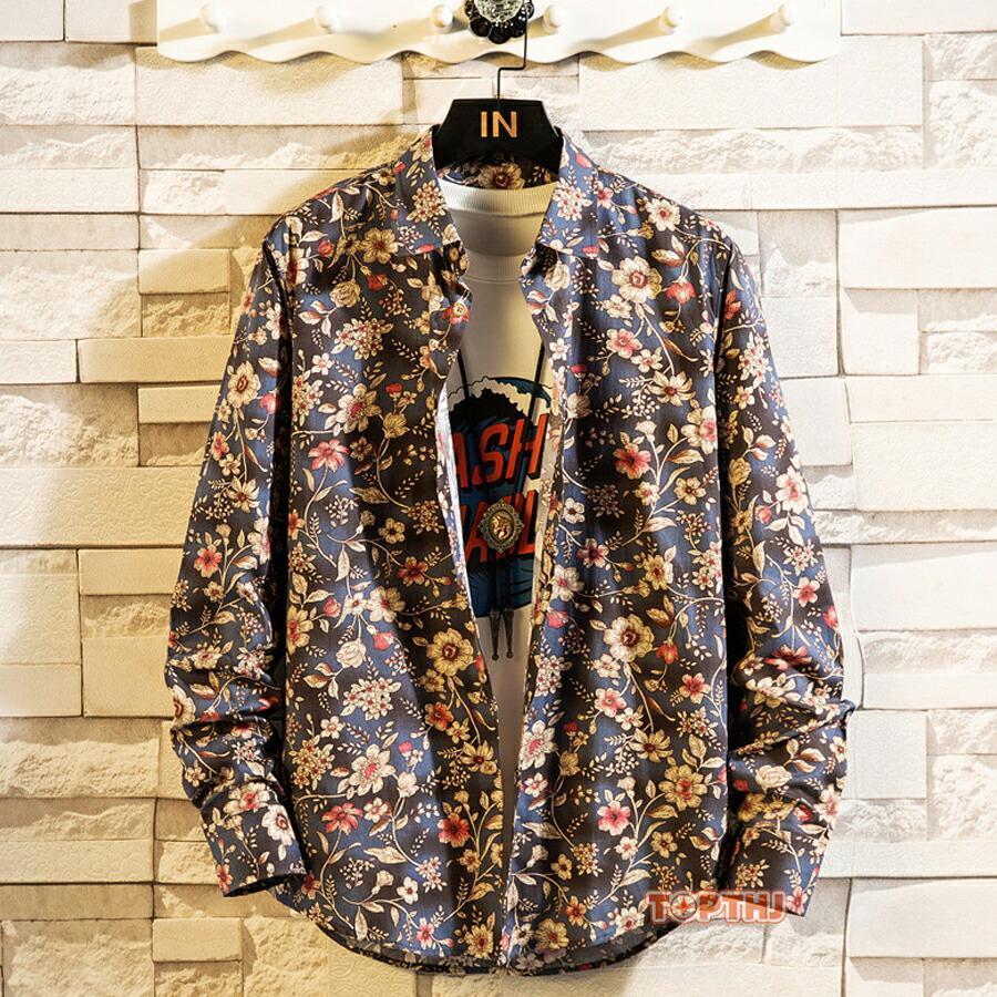 アロハシャツ メンズ 花柄シャツ 綿100％ 長袖シャツ レデイース