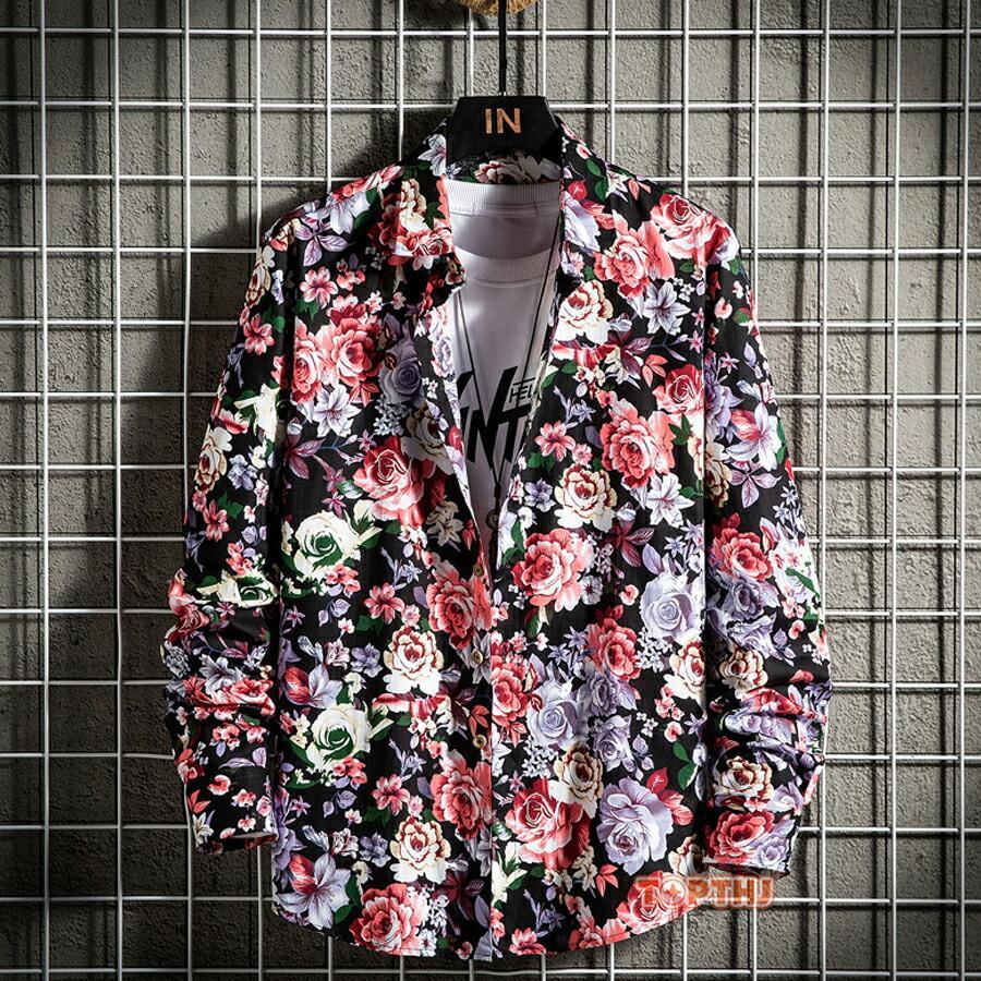 アロハシャツ メンズ 花柄シャツ 綿100％ 長袖シャツ レデイース