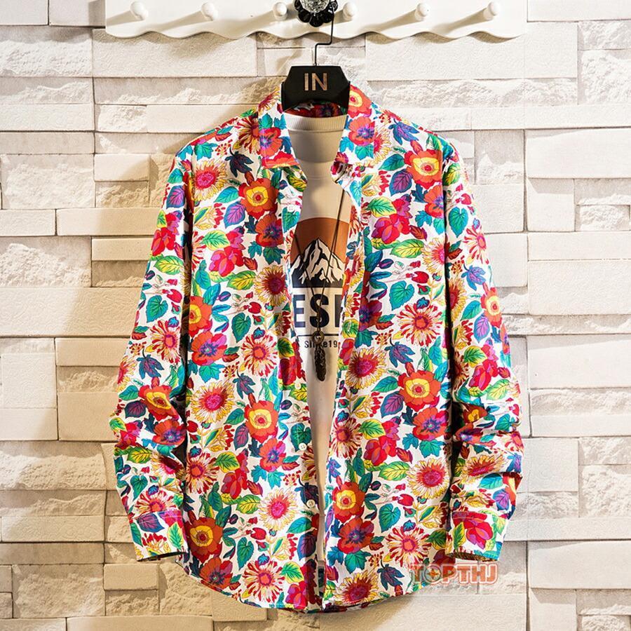 アロハシャツ メンズ 花柄シャツ 綿100％ 長袖シャツ レデイース