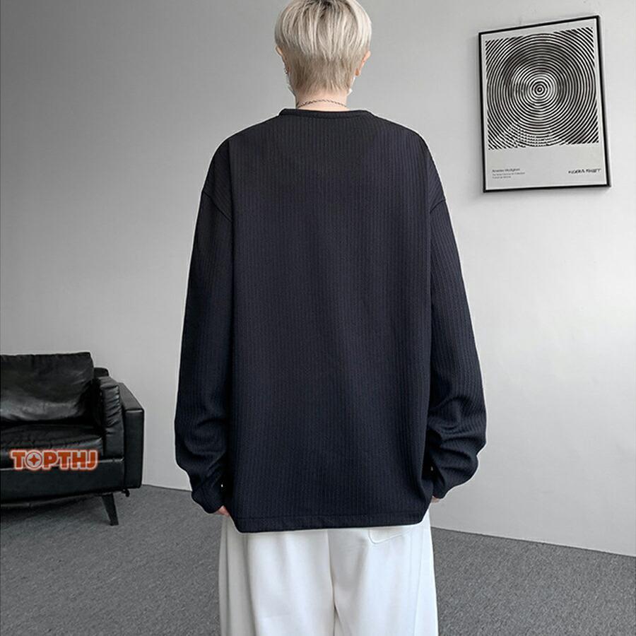 ビッグtシャツ メンズ ヘンリーネック 長袖 Tシャツ ゆったり ロンt