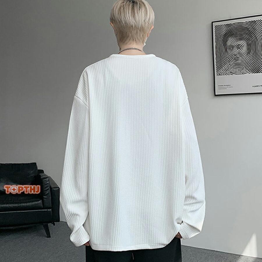 ビッグtシャツ メンズ ヘンリーネック 長袖 Tシャツ ゆったり ロンt