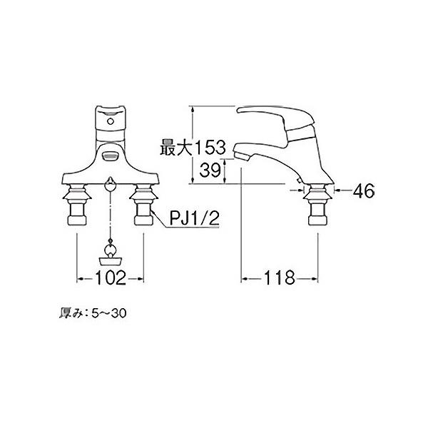 SANEI ツーホールシングルレバー洗面混合栓 K57C-13 水栓金具 洗面用水栓 洗面所用 三栄水栓｜yp-com｜04