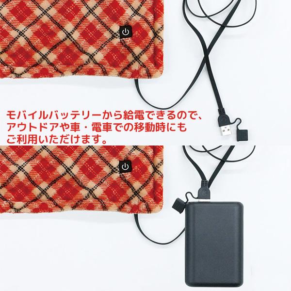 ユアサプライムス USB ブランケット YCB-U22B(R) ヒーター付き 洗える 電気 ひざ掛け フランネル素材 レッド YUASA｜yp-com｜03