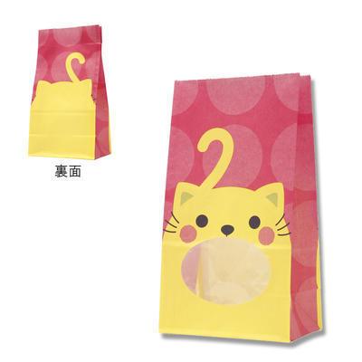 パックンバッグ　No.4　ネコ　(25枚)【窓付角底袋】HEIKO 窓付紙袋  角底袋 紙袋 プレゼント袋 お菓子 ラッピング 袋　バレンタイン | 