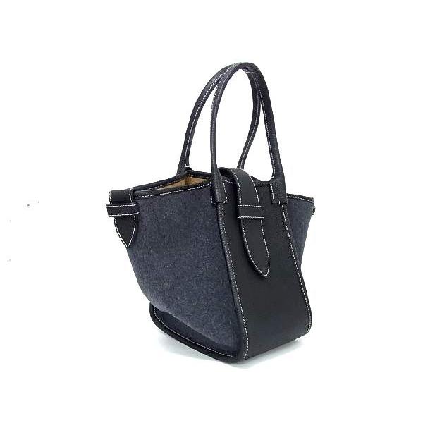 ■新品■未使用■ VASIC ヴァジック ボートミニ レザー×ウール ハンドバッグ トートバッグ レディース ブラック系×グレー系 AU6258 VASIC（ヴァジック） □新品□未使用□ ボートミニ レザー×ウール