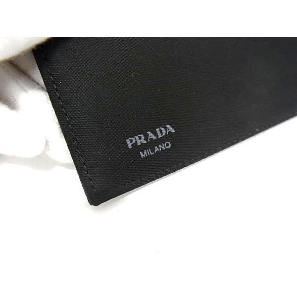 美品 PRADA プラダ ナイロン レザー 二つ折り ウォレット ブラック 黒 財布 二つ折り ウォレット ナイロン シルバー金具 ブラック