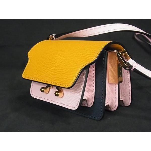 ■新品■未使用■ MARNI マルニ トランク ナノ レザー クロスボディ ショルダーバッグ ポシェット ネイビー系×ピンク系 AV4943 MARNI（マルニ） □新品□未使用□ トランク ナノ レザー クロスボディ