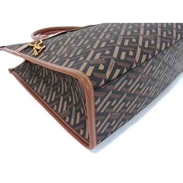 ■極美品■ VERSACE ヴェルサーチ PVC×レザー 総柄 2WAY クロスボディ トートバッグ ショルダー ブラウン系×ブラック系 AY6995 VERSACE（ヴェルサーチェ） □極美品□ ヴェルサーチ PVC×レザー 総柄
