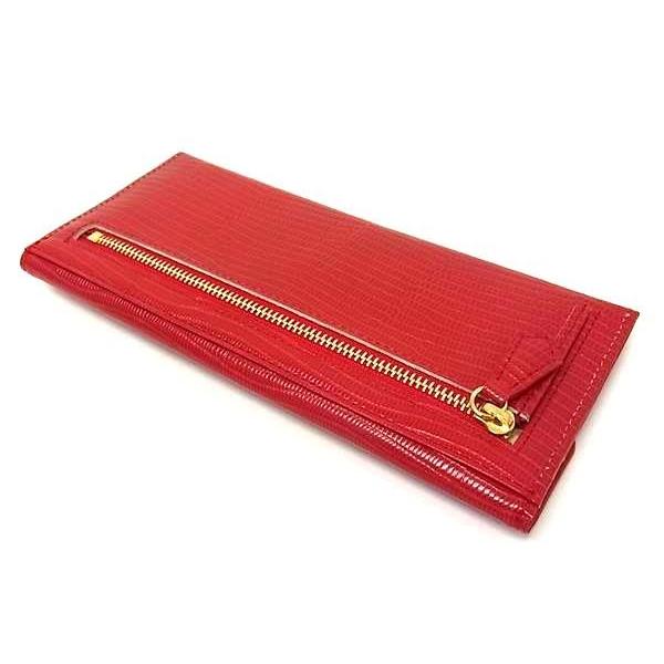 ■新品■未使用■ WAKO 和光 ワコー リザード型押しレザー ラインストーン ホック 二つ折り 長財布 ウォレット レッド系 BF8313 □新品□未使用□ WAKO 和光 ワコー リザード型押しレザー ライン