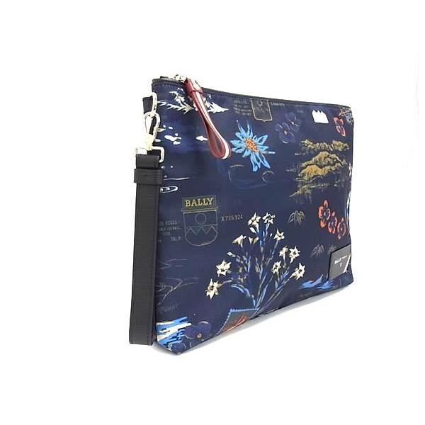 ■新品■未使用■ BALLY バリー ナイロン×レザー 花柄 総柄 クラッチバッグ セカンドバッグ レディース メンズ ネイビー系 CC2684 Bally（バリー） □新品□未使用□ ナイロン×レザー 花柄 総柄
