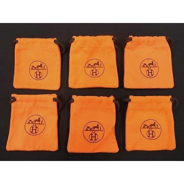 ■新品同様〜■ HERMES エルメス  保存袋 巾着 W 約9cm H 約9cm アクセサリー用 等 6点セット まとめ売り オレンジ系 DB2300 | HERMES