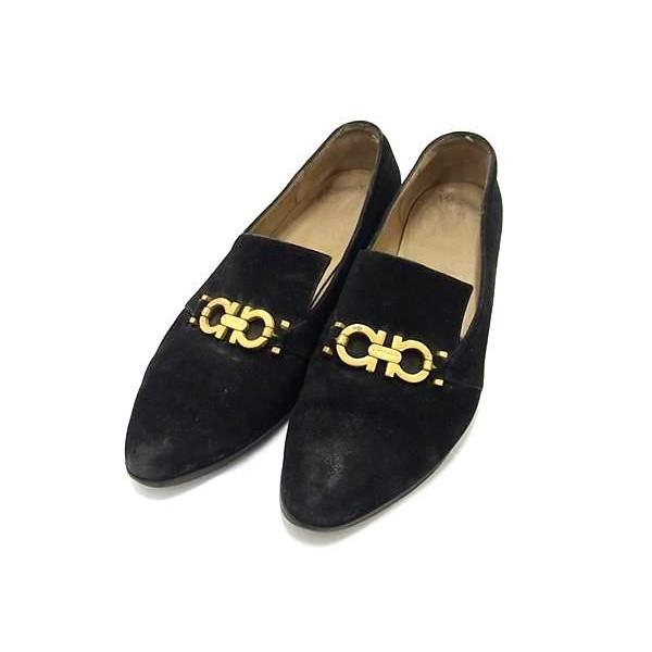 Salvatore Ferragamo フェラガモ ダブルガンチーニ スエード ヒール パンプス サイズ 6 1/2 (約24.0cm) 靴 ブラック系 DE3959 | FERRAGAMO