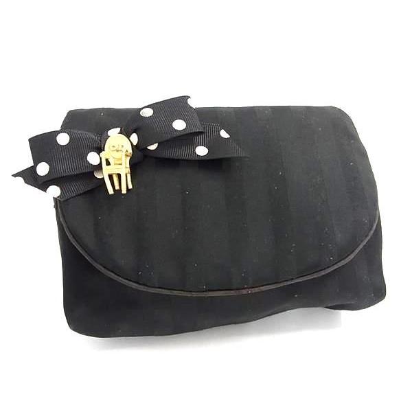 ChristianDior クリスチャンディオール ナイロンキャンバス ミラー付き ストライプ メイクポーチ マルチケース ブラック系 DF8082 | Christian Dior