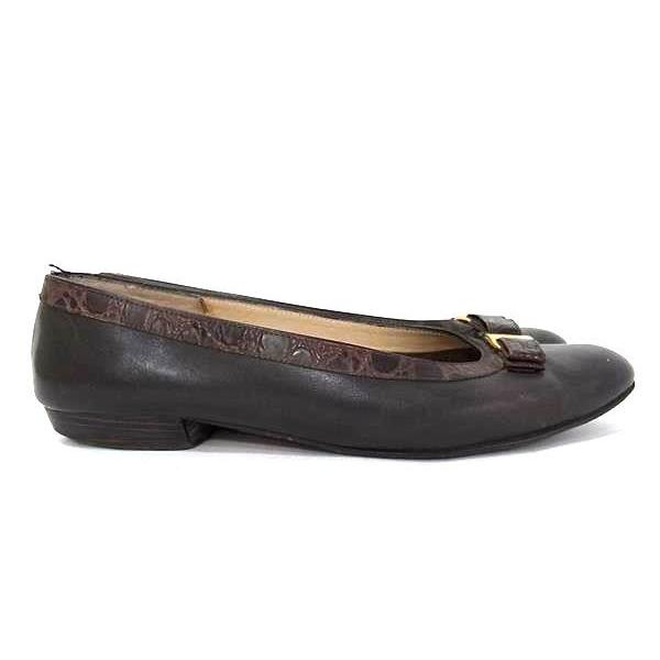 美品 フェラガモ 6 1/2 ヴァリナ ヴァラリボン フラットパンプス