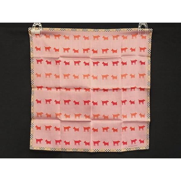 BURBERRY □新品同様□ バーバリー コットン100％ 花柄 犬 ハンカチ  